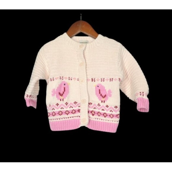 Baby Gap Girls Knit Cardigan Sweater Size 3-12 mo Cotton Pink Birds - Picture 1 of 4
